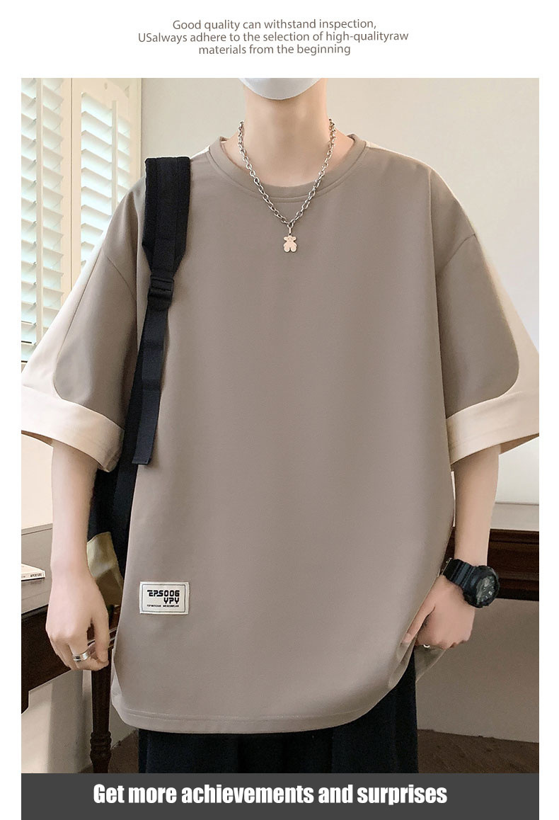 A large-sized short-sleeved T-shirt for men, a new summer 2024 half-sleeved base layer, is a trendy outfit for men on Instagram pic 14