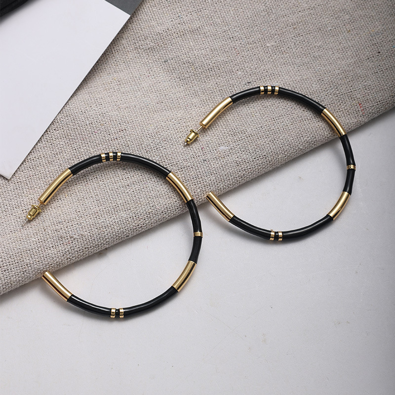 C形珐琅圈圈拼接耳环女法式轻奢小众设计感复古气质银针撞色耳圈详情6