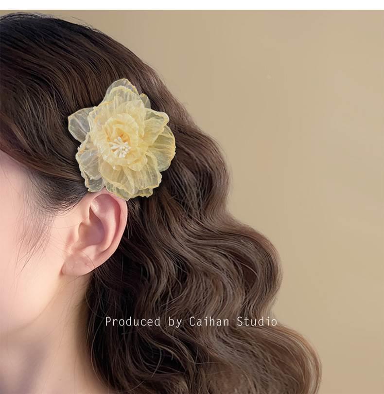 网纱发夹花朵氛围感女发饰夏2024新款刘海碎发夹超仙纯欲风边夹子详情4