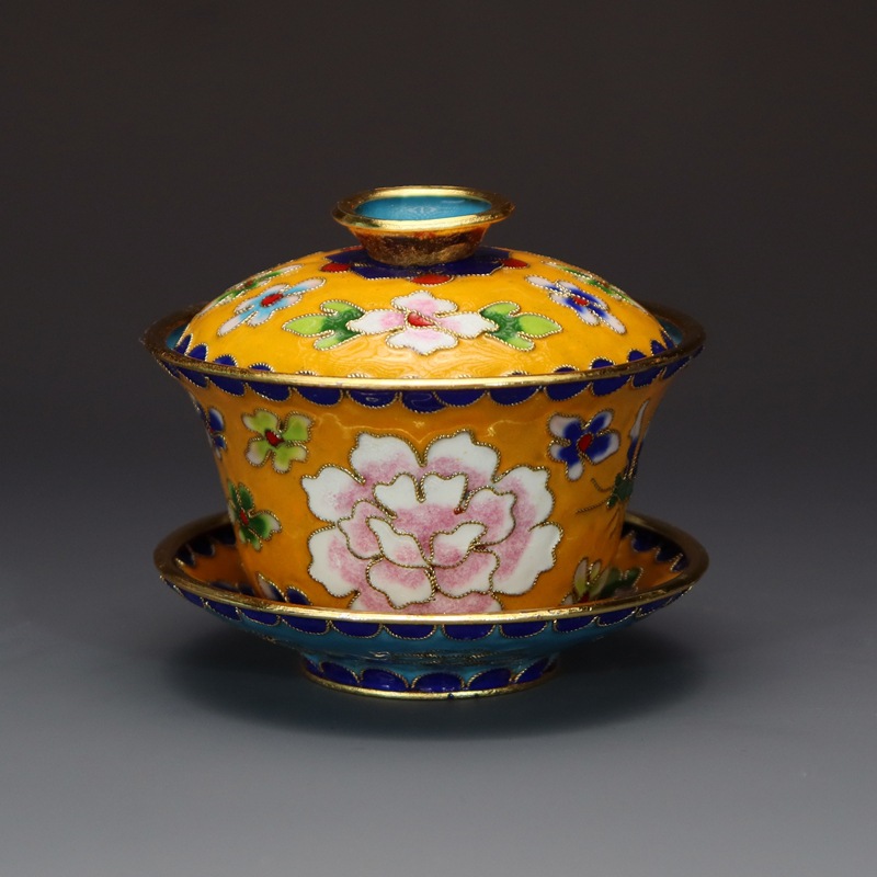 Beijing Cloisonne craft cultural gift and decorative items: copper body, cloisonne enamel, filigree, silver blue, large and small tea bowls and covered bowls pic 14