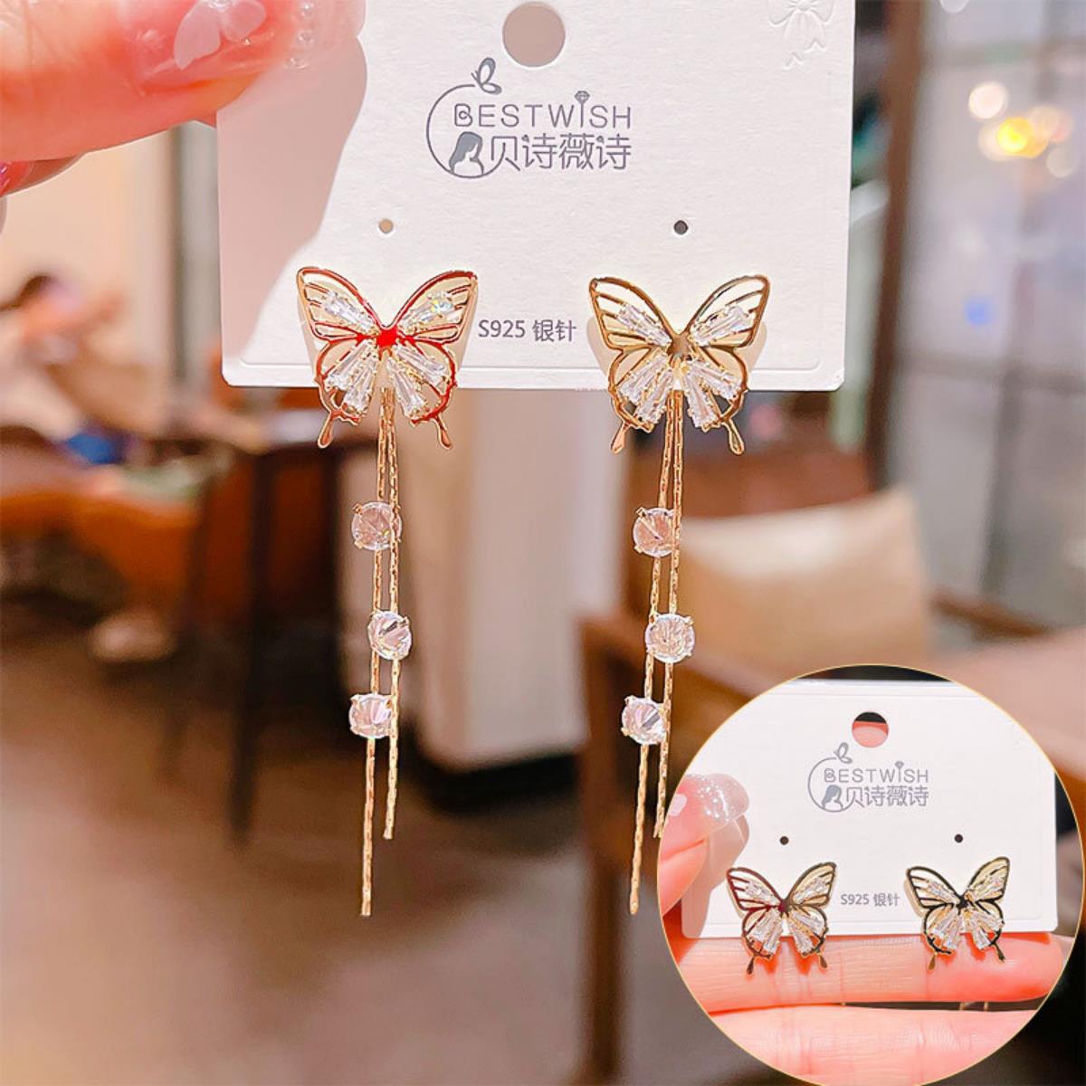 【流苏】精致超仙气质显脸瘦长款锆石耳环 银针韩版高级感耳钉饰详情6