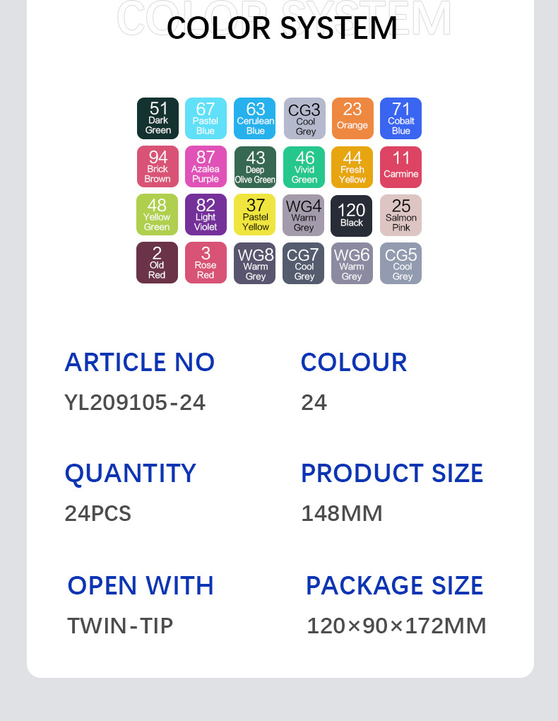 Yalong Cross-border Classic Bestseller student art supplies 24-color marker pens with double-pointed markings pic 8