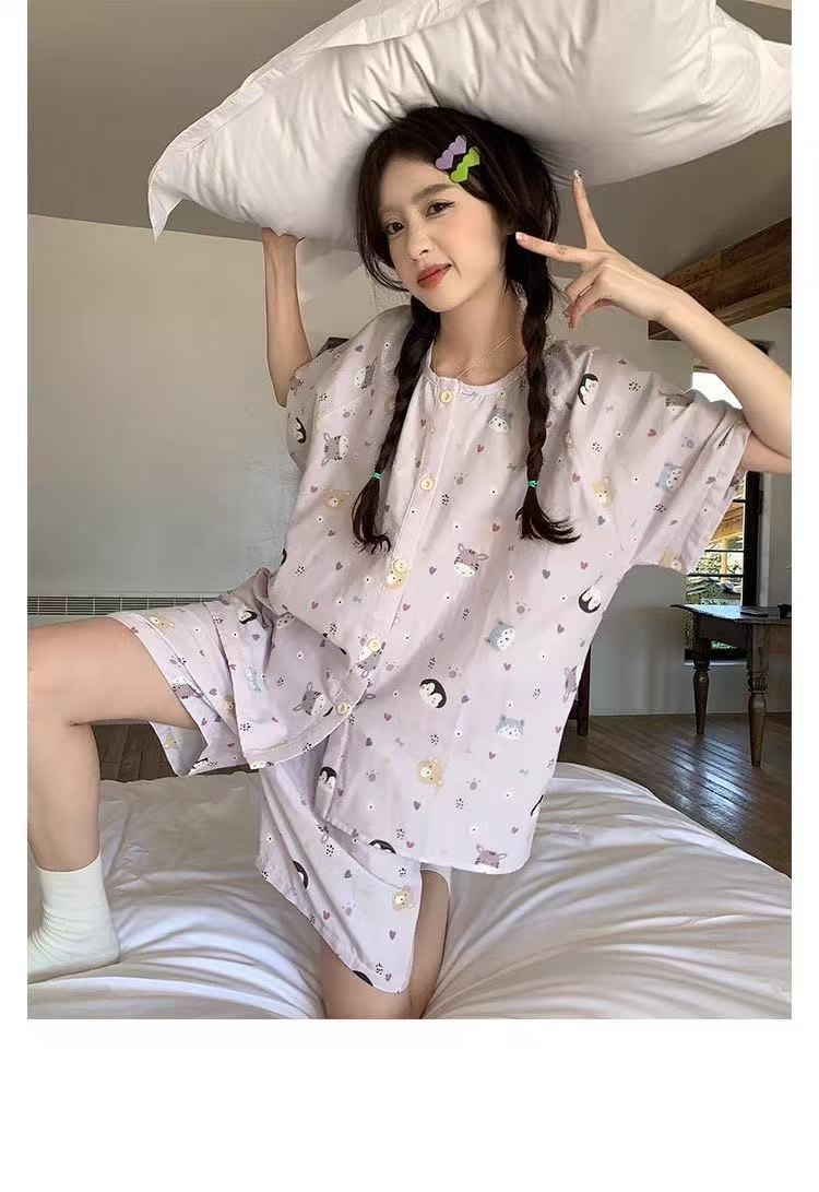 ins Fresh pajama women Summer short sleeves and shorts Korean cardigan plus-size Korean Japanese-style home wear two-piece set pic 51