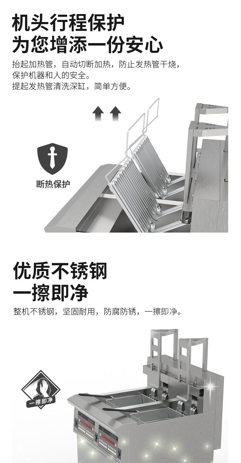 OFE-H226可升降商用电热油炸锅可翻转扁管炸炉滤油详情7