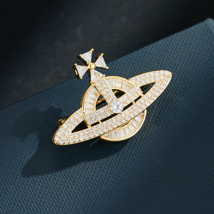 轻奢时尚经典土星别针微镶满锆个性复古设计日常穿搭胸针爆款胸花详情3