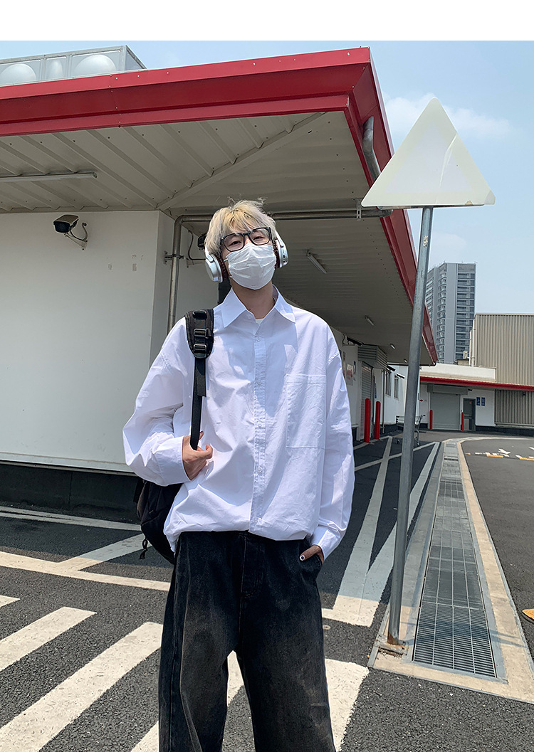 简恒薄款纯棉纯色衬衫男士长袖宽松防晒外套秋季痞帅日系休闲衬衣 pic 28