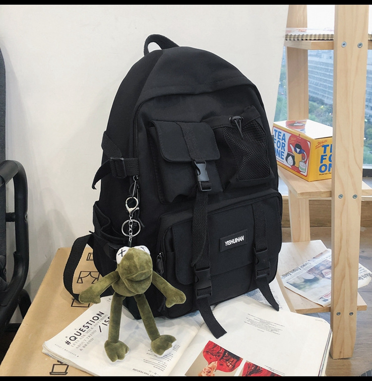 休闲百搭男女双肩包可爱挂件洋气潮流学生书包大容量工装风背包详情41