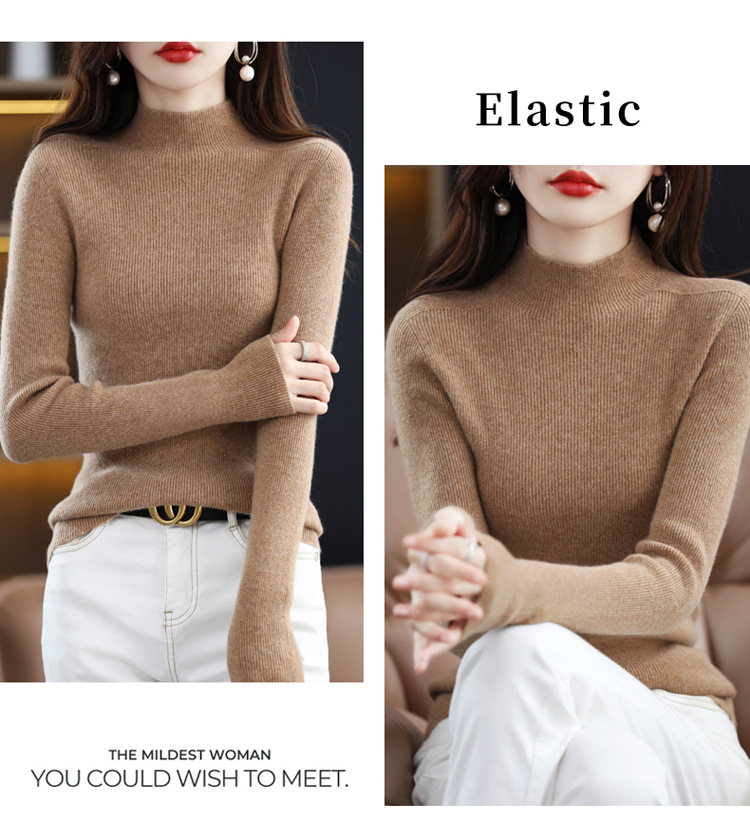 半高领100%羊毛毛衣女2023新款冬季修身百搭打底衫长袖针织上衣女详情25