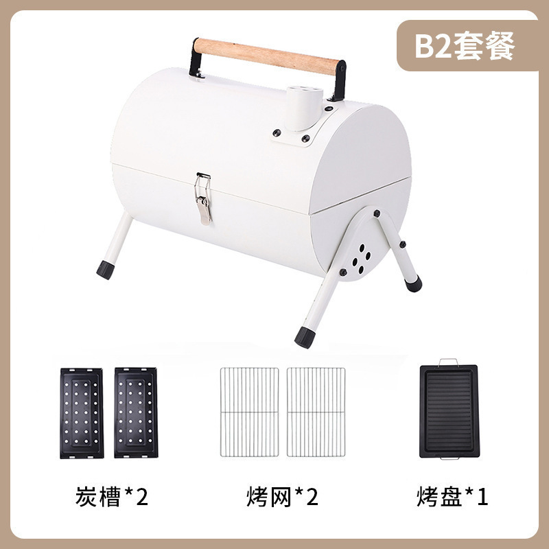 Outdoor camping barbecue grill, double-sided portable portable grilling and roasting dual-purpose charcoal grill, chimney grill pic 2