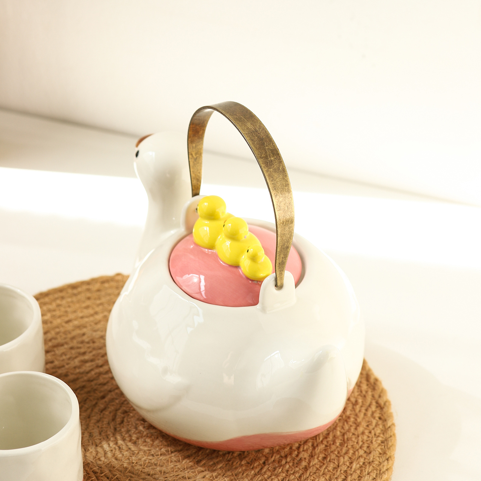 High-quality household teapots and cups, cartoon cute water bottle sets, creative duck ceramic water sets pic 11