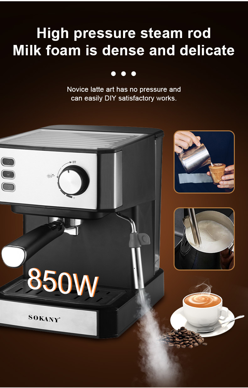 110V cross-border consignment Italian household coffee extraction machine, office steam milk foam semi-automatic integrated machine pic 5