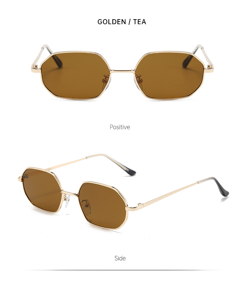 Polygonal metal small-framed sunglasses for both men and women, with a high-end retro look. They are suitable for street photography on the beach and offer UV protection pic 16