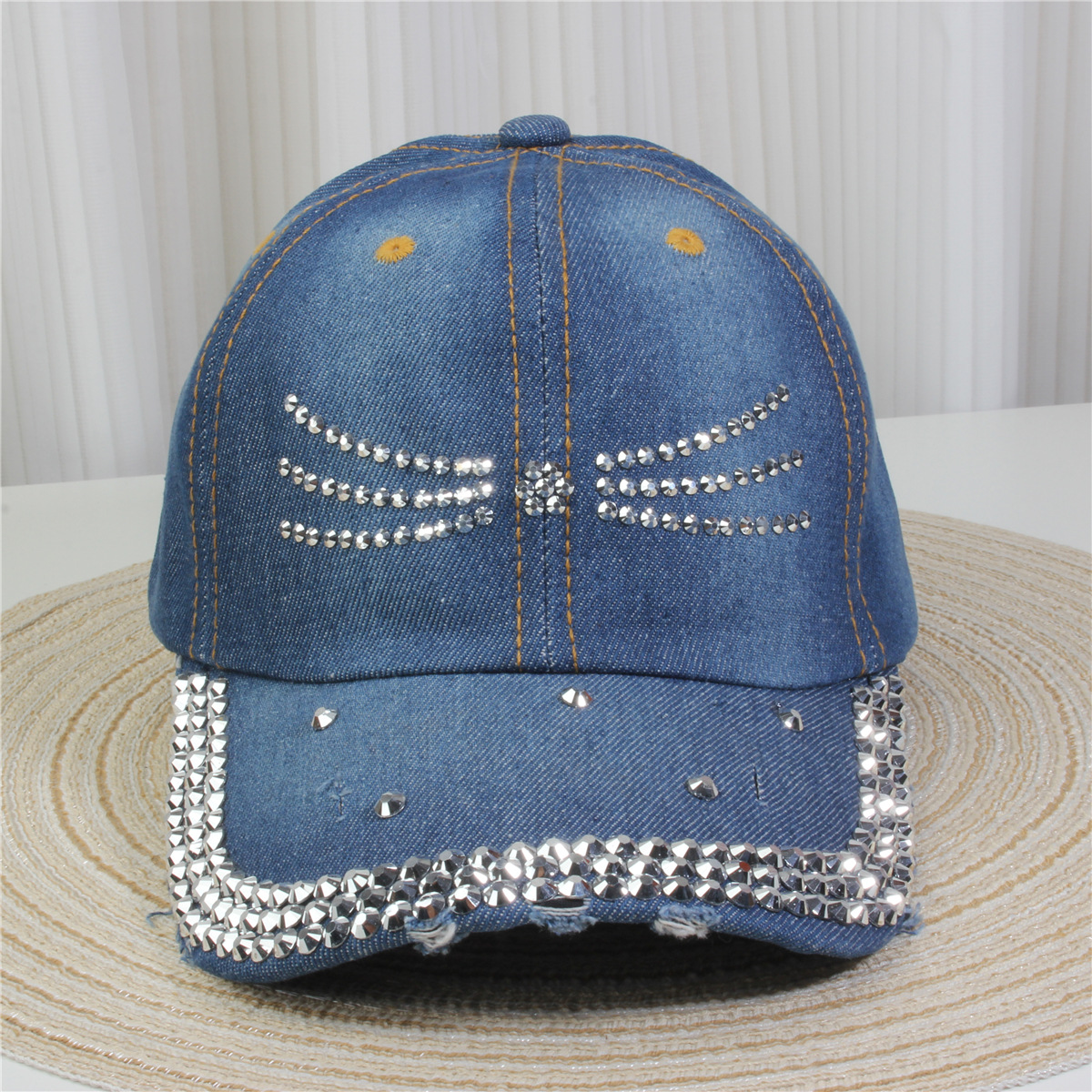2024新款女士水钻镶钻牛仔布时尚洋气鸭舌帽休闲显脸小成人棒球帽详情32