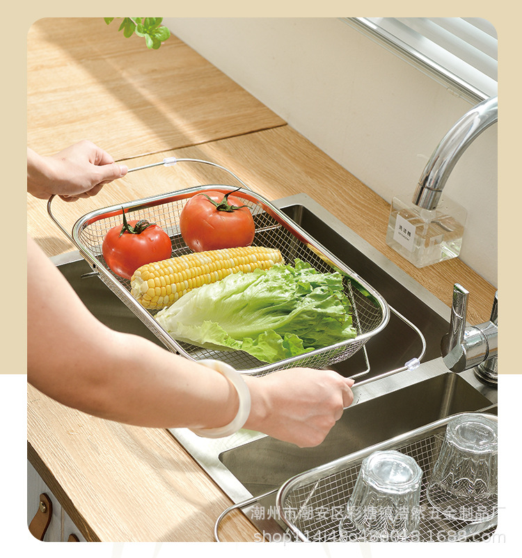 不锈钢沥水篮网洗碗台水槽工厂批发家用餐具碗筷架伸缩沥水架收纳详情5