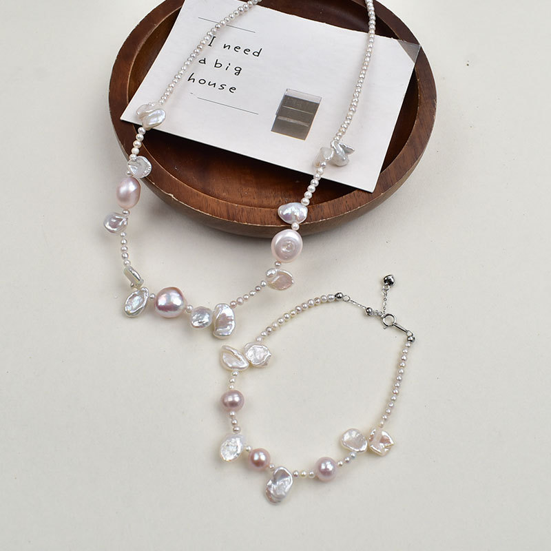 天然淡水珍珠花瓣珍珠项链套装时尚轻奢巴洛克异形珍珠颈链手链详情6