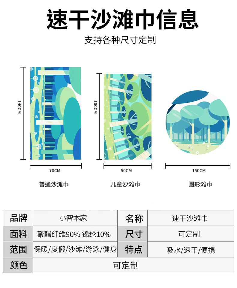 几何森林印花沙滩巾定制超细纤维吸水速干浴巾跨境专供来图设计详情19
