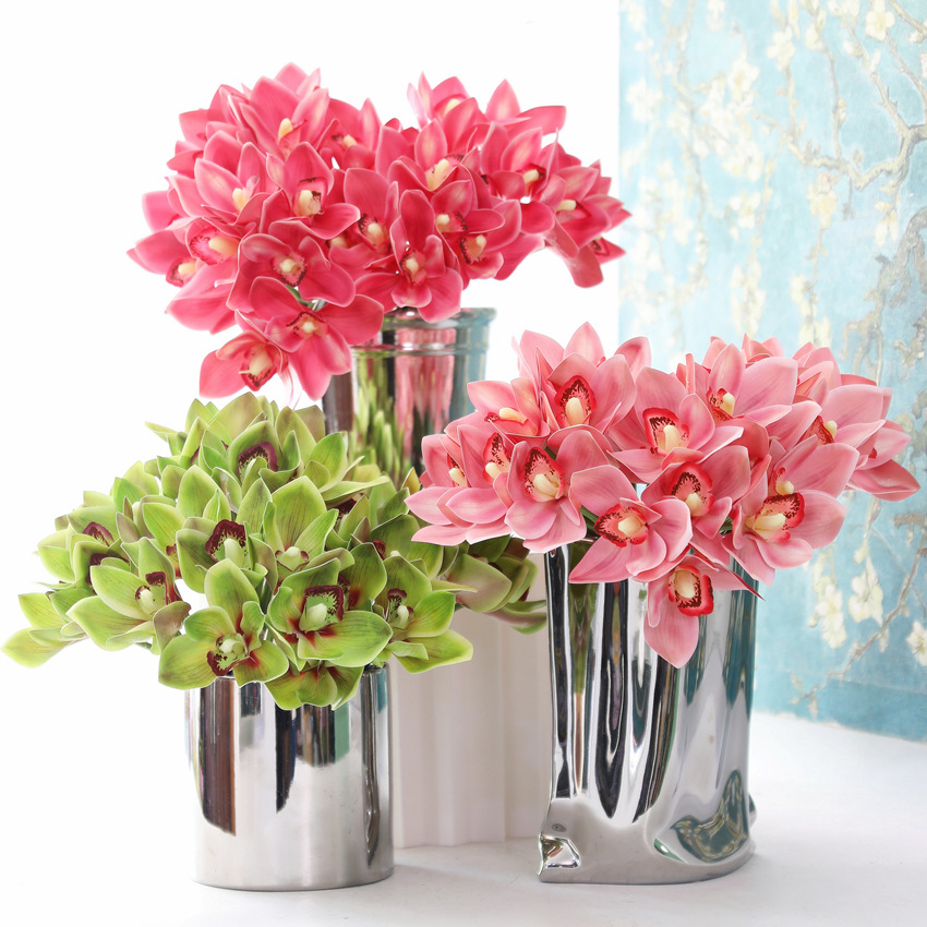Hui LAN Flower Art: 6-head 3D printed hand-held fabric orchid bouquet, wedding decoration, hand-held bouquet, home simulation flower art, simulation plant orchid flower accessories pic 10