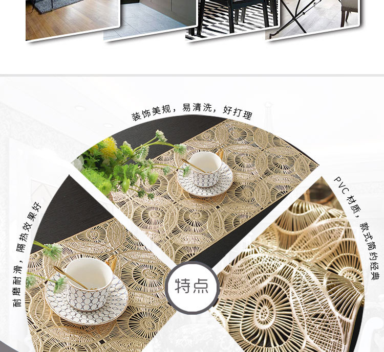 亚马逊热销PVC烫金桌旗 美式轻奢家用装饰垫餐桌长巾跨境专供详情3