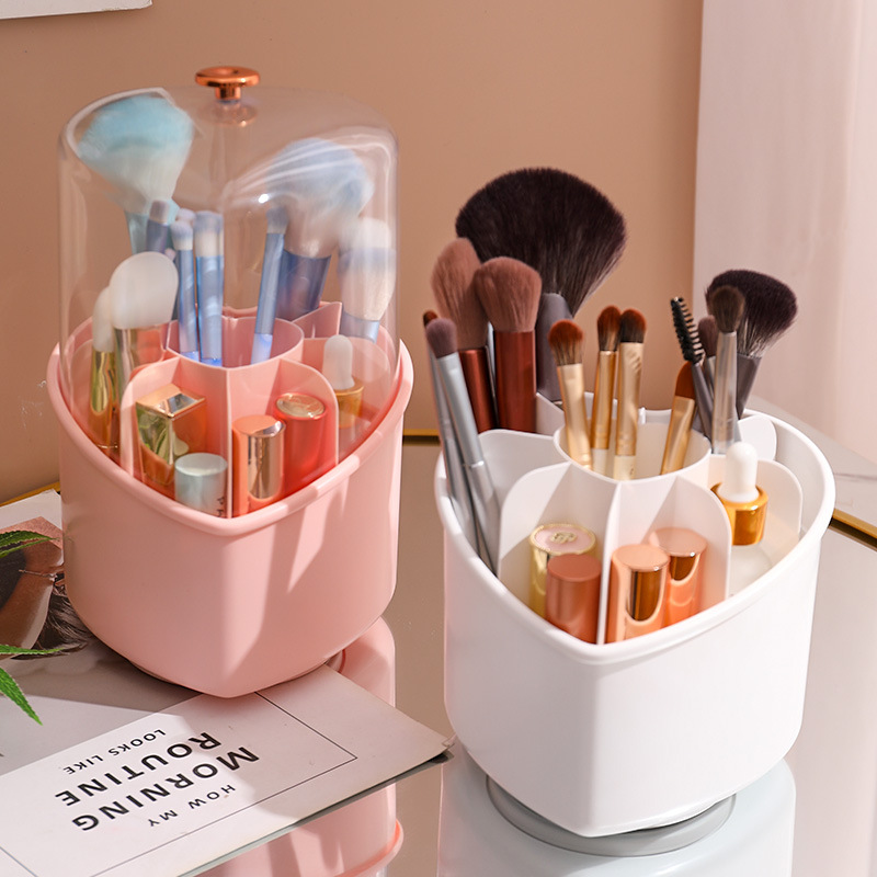 高颜值化妆刷收纳盒高级感旋转桌面口红化妆品桶分格带盖防尘笔筒详情5