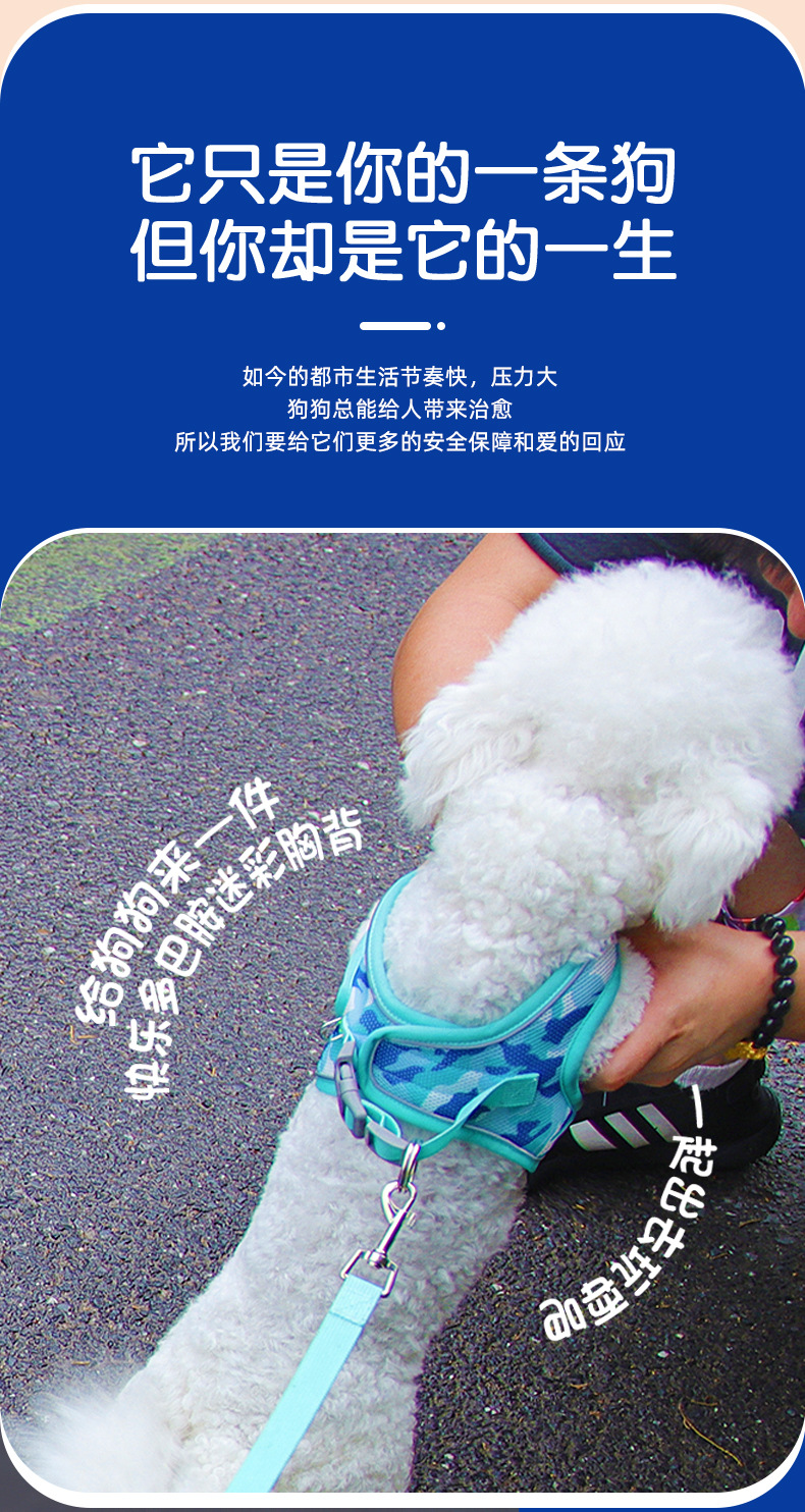 Wholesale of new spring and summer dog chest and back straps, reflective and breathable dog leash, camouflage three-piece set and dog leash pic 1