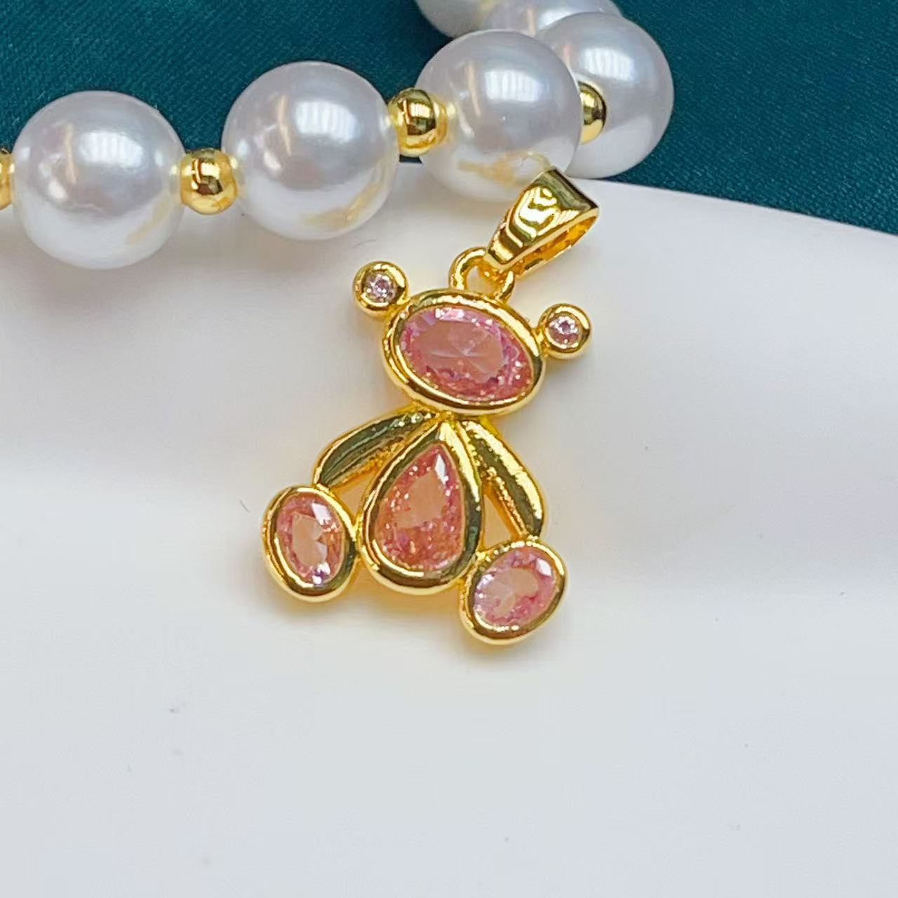 A new, exquisite and light luxury zircon bear with purple flowers, elegant and versatile, simple, fresh and sweet accessory pic 3