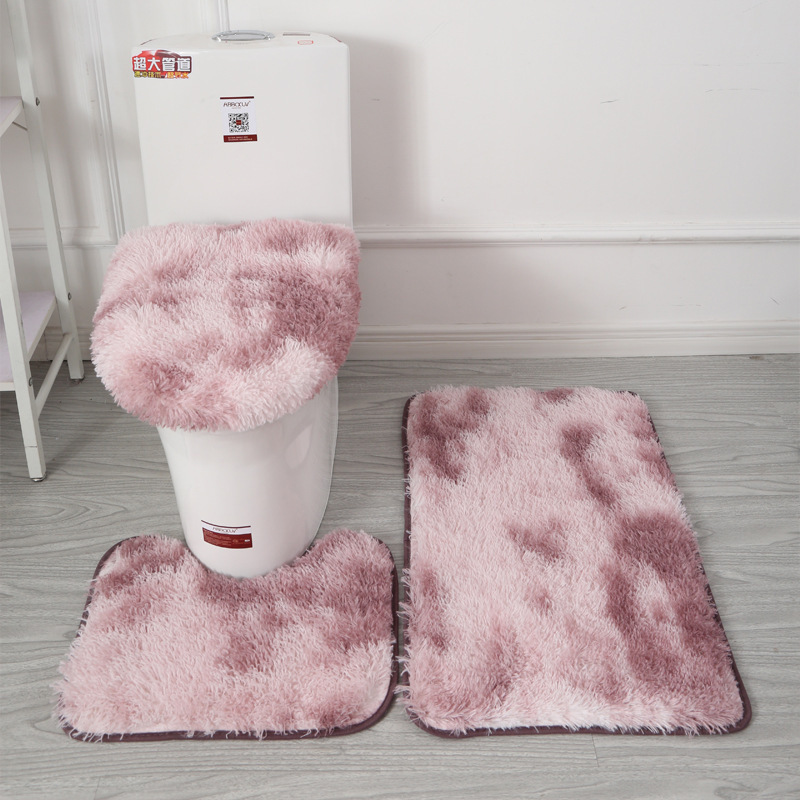 Factory direct sales and wholesale of tie-dyed silk and wool sets, three-piece sets, U-shaped toilets, bathroom floor MATS, water-absorbing and anti-slip pic 12