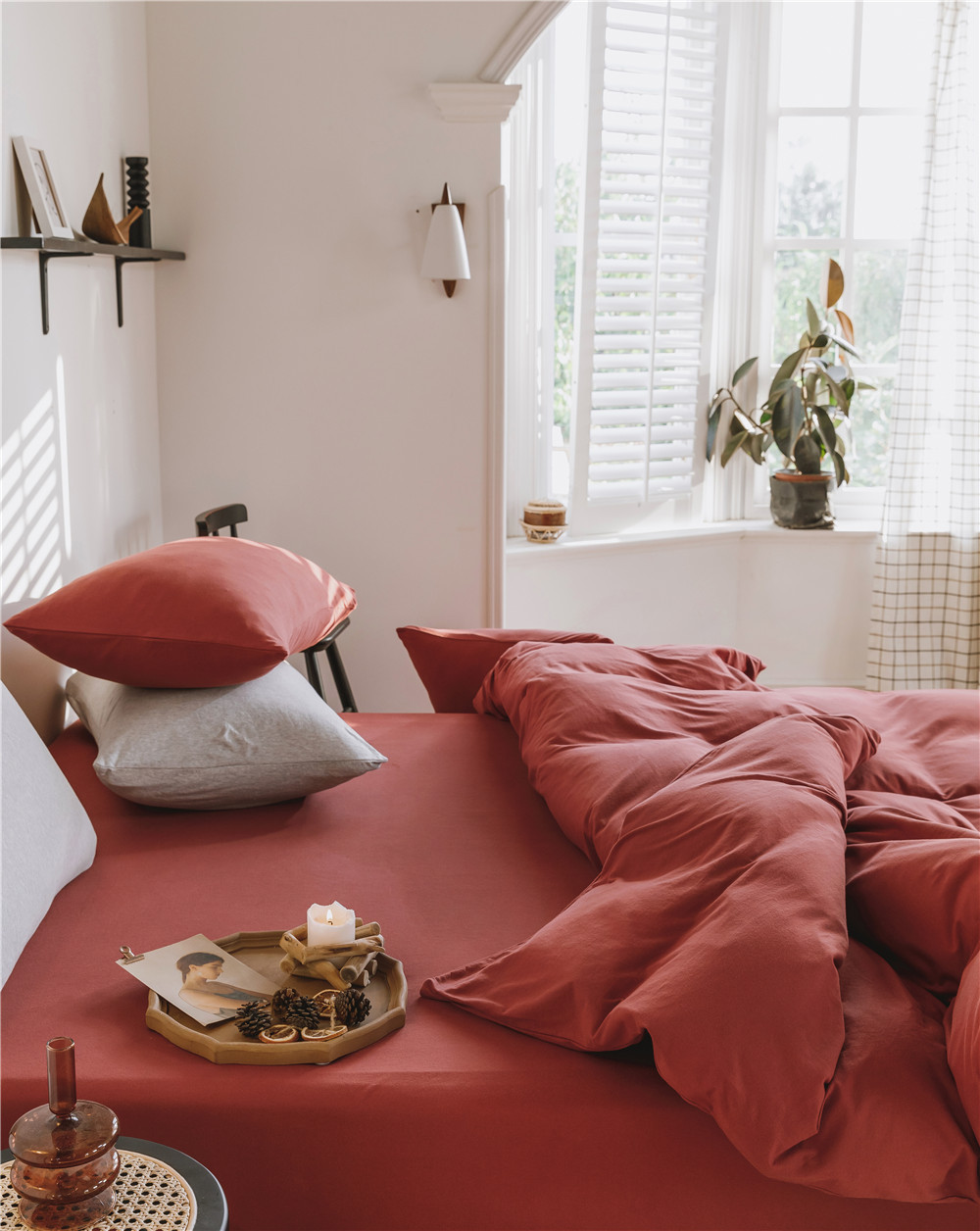 ins Japanese-style solid color all-cotton knitted cotton four-piece set, skin-friendly nude sleeping plain double-layer Indian cotton bed sheet pic 73