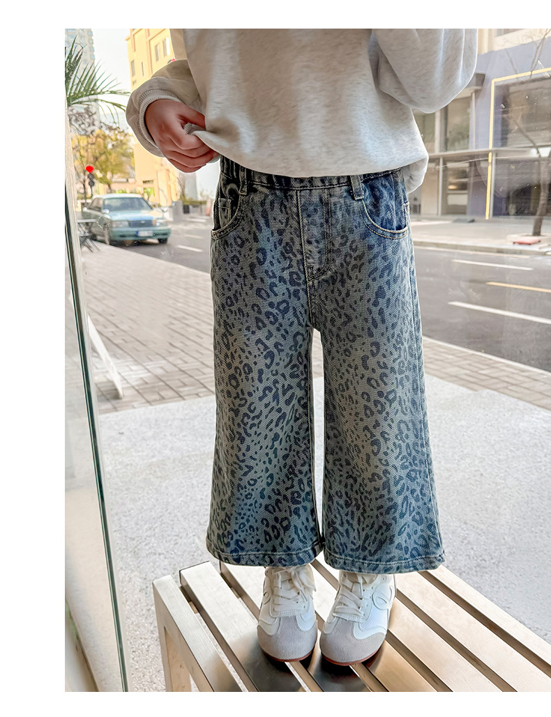 女童裤子2025新款儿童春装春秋季洋气时髦牛仔裤女宝宝豹纹阔腿裤详情15