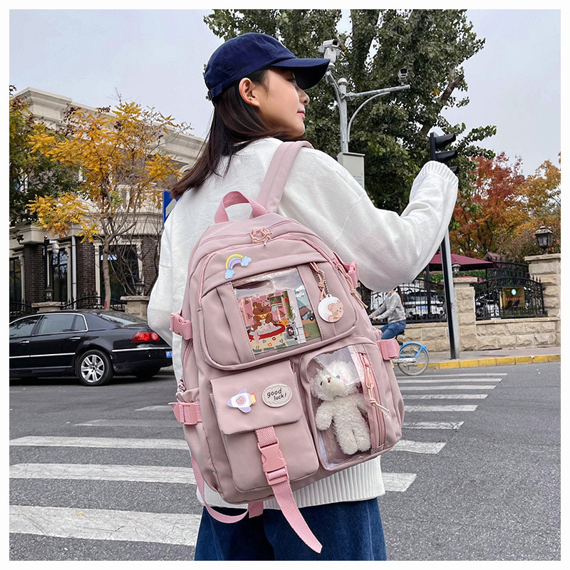 跨境学生双肩包复古纯色小清新休闲书包初中生电脑背包大学生书包详情16