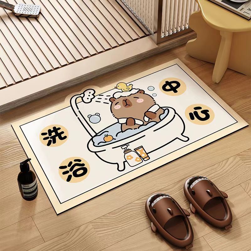 卡皮巴拉刷牙地垫硅藻泥风格地垫浴室地垫卫生间吸水脚垫入户门垫详情12