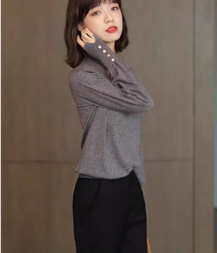 气质显瘦温柔风半高领上衣女羊毛内搭打底衫灯笼袖针织衫2024新款详情1