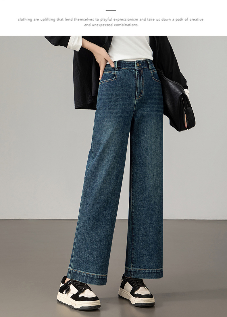 2025秋季新款窄版阔腿牛仔裤女宽松高腰小个子休闲复古直筒九分裤详情33