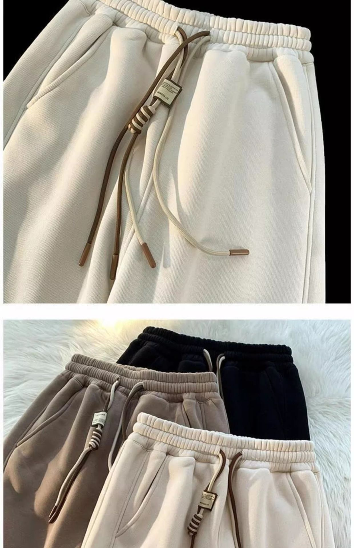 男女童休闲裤秋冬新款加绒加厚运动冬装中大童阔腿羊驼绒束脚长裤详情4