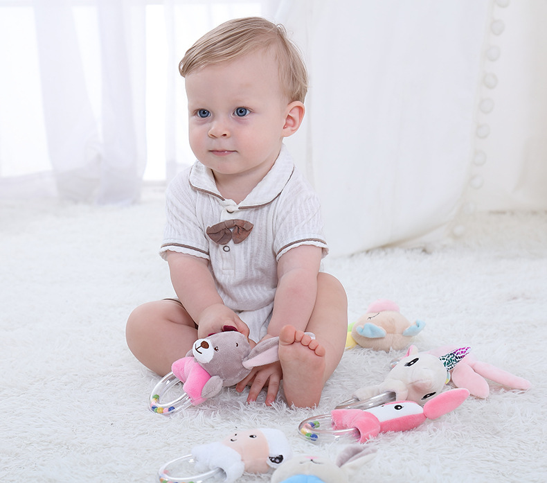 BBSKY baby cartoon animal plush doll, colorful beads, hand-held bed, bell ring, rubber particles, bell ring, round handle pic 39
