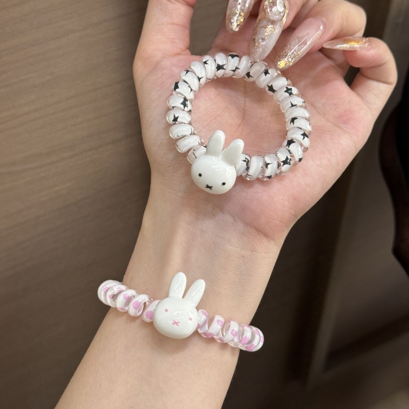 可爱卡通米菲兔电话线发圈甜美皮筋少女马尾发绳简约发饰头绳发圈头绳电话线少女夏天韩式详情2