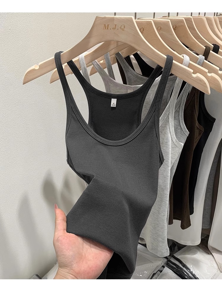 一件代发甜辣U领红色吊带女春夏修身螺纹内搭上衣美式细肩带背心详情34