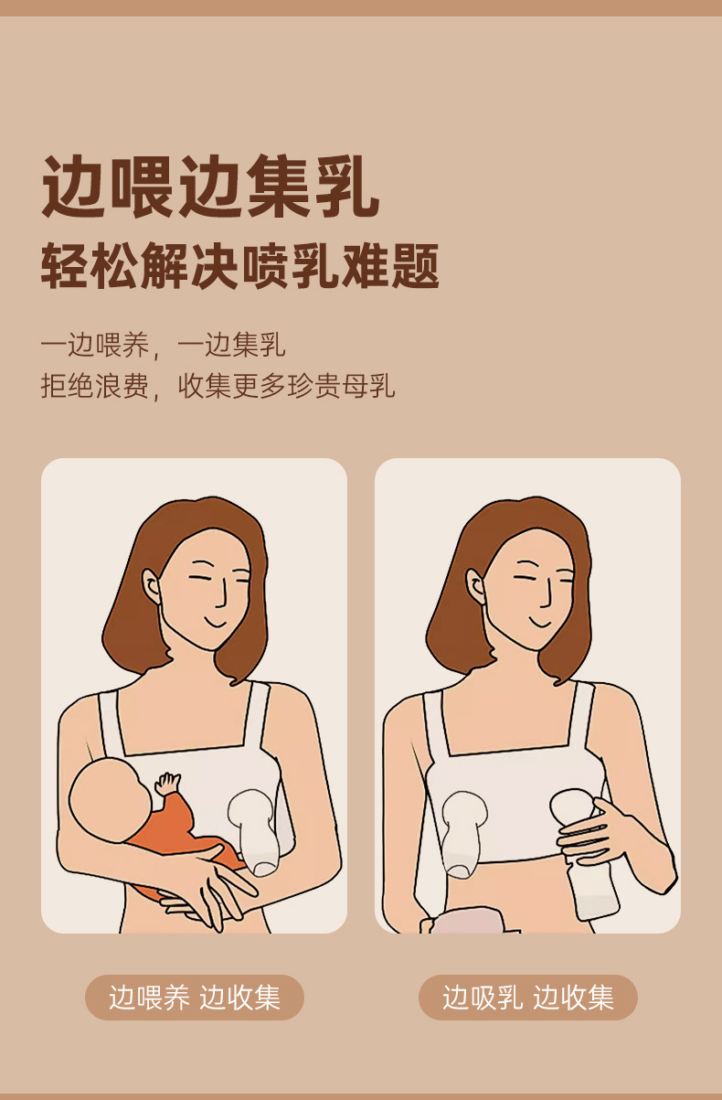 英文盒装硅胶吸奶器免手扶母乳收集器手动吸奶器防溢集奶器批发详情3