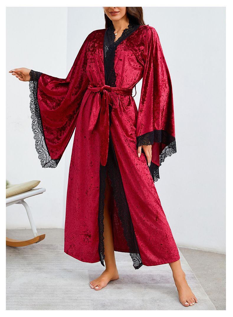 Factory direct sales of velvet and lace patchwork home wear series, sexy V-neck slit nightgowns, halter nightgowns in multiple styles pic 16