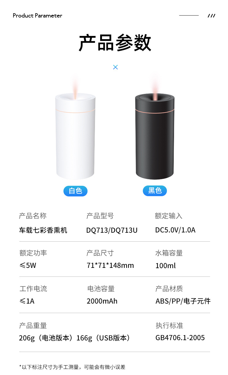 跨境新品七彩车载香薰机迷你便携香氛精油自动喷雾无线车载加湿详情15