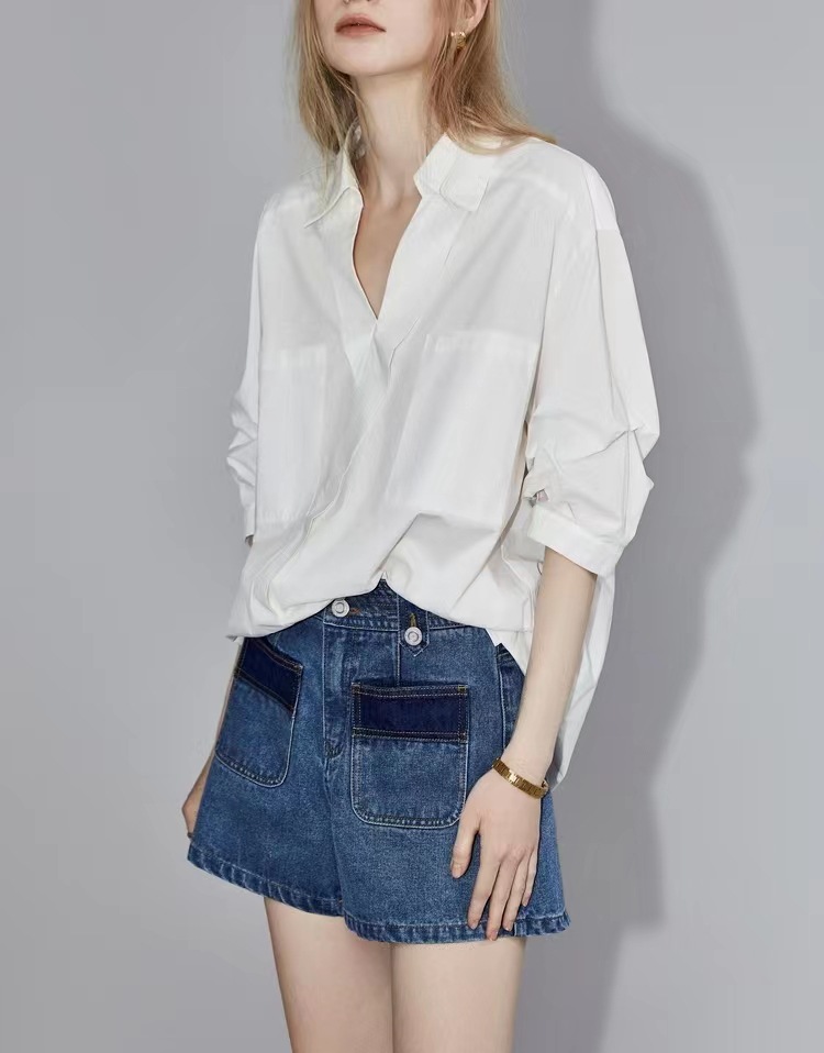 ELLE白色长袖设计感衬衫女2023夏季新款宽松显瘦薄款轻奢高级上衣详情17
