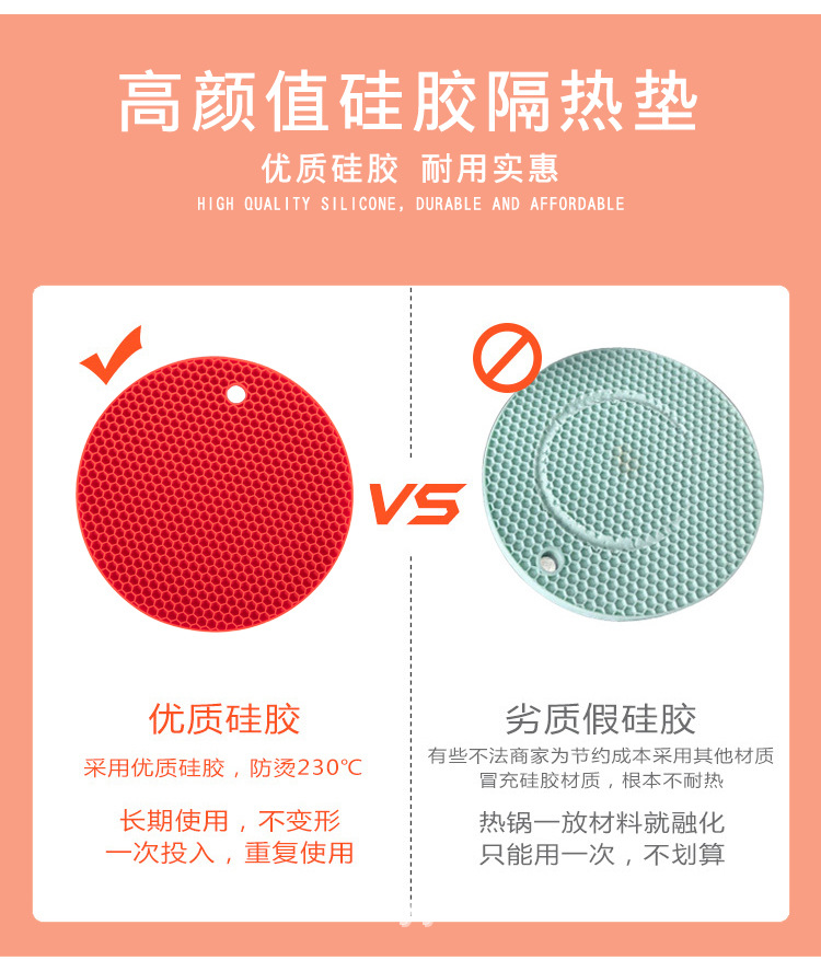 跨境食品级硅胶耐高温蜂窝隔热垫杯垫圆形锅垫厨房餐垫防滑垫加厚详情12