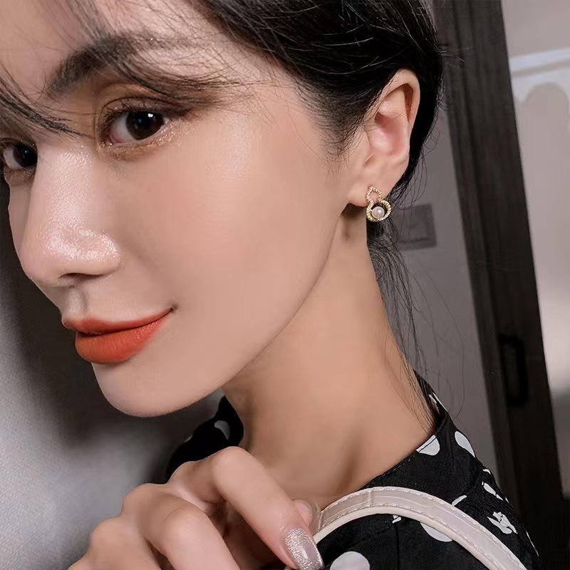 DIY珍珠耳环配件 丹桃S925银针天然珍珠葫芦珍珠耳钉托套装托女详情7