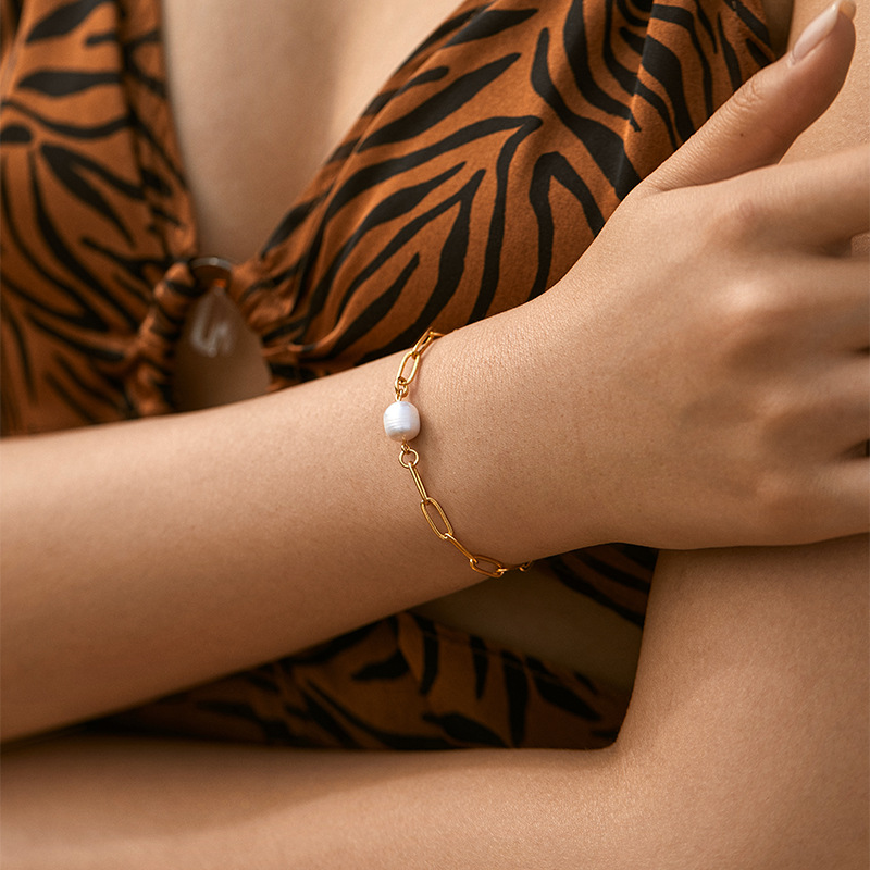 保色淡水珍珠手链质感真金电镀优雅贝珠手串手工气质复古欧美手饰详情6