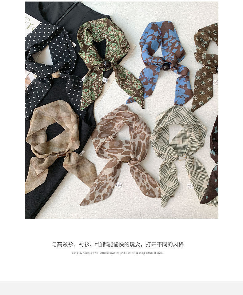 The new checkered scarf for spring/Summer 26 features a Korean long silk scarf with polka dot retro decoration and a stylish color combination that is versatile for daily use pic 5