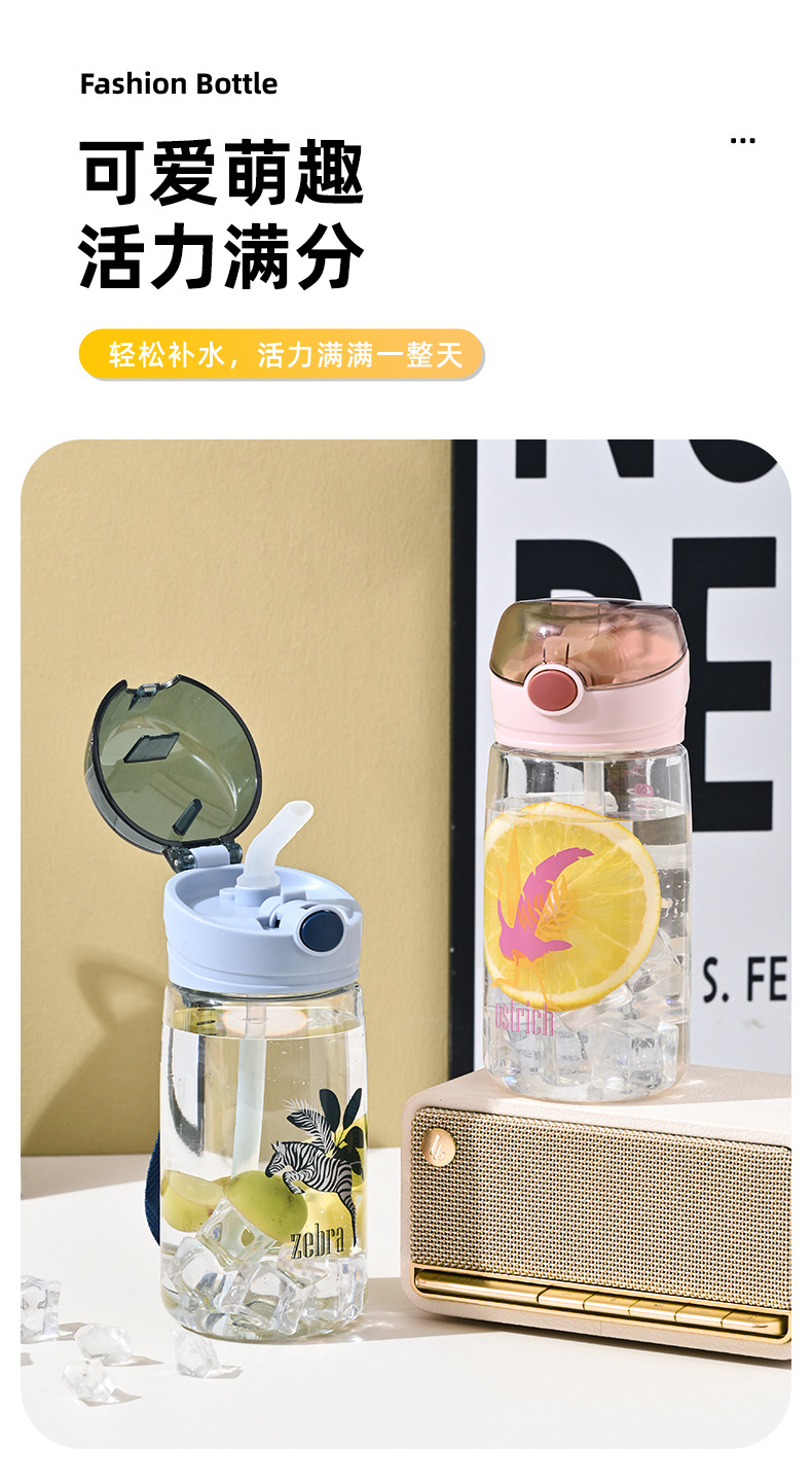 吸管水杯ins风图案爆款塑料水杯耐高温刻度学生杯子批发简约水壶详情6