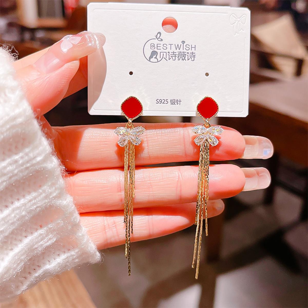 【流苏】精致超仙气质显脸瘦长款锆石耳环 银针韩版高级感耳钉饰详情24