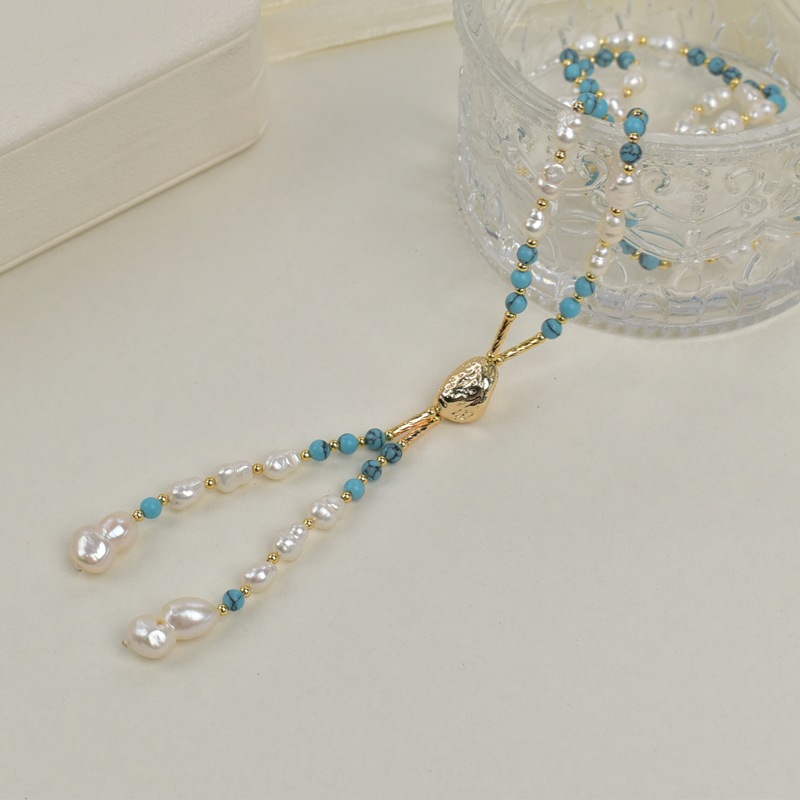 绿松石天然淡水珍珠项链女轻奢简约百搭一链多戴锁骨链颈链毛衣链详情12