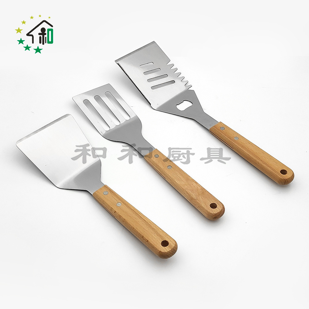 木柄不锈钢斜口料理铲煎铲烧烤铁刷烧烤工具铲子铁板烧炒牛排扒铲详情9