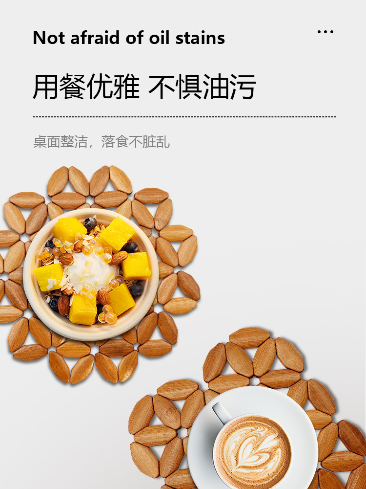 Desktop anti-scald, high-temperature resistant and heat-insulating pad, natural bamboo biodegradable table mat, home kitchen bowl mat, plate mat, clay pot mat pic 3