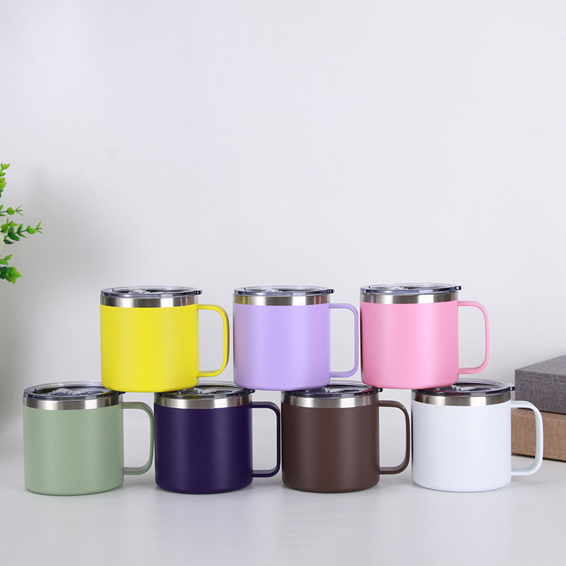 Cross-border 12oz and 14oz stainless steel handle cups, vacuum double-layer large-capacity insulated cups, household portable mugs pic 5